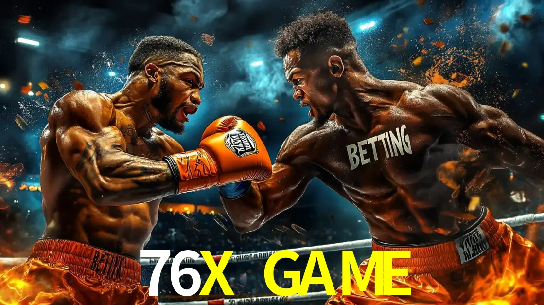 Dois boxeadores em uma luta intensa e explosiva, representando a adrenalina e as oportunidades de apostas em esportes de combate disponíveis na plataforma 76X GAME.