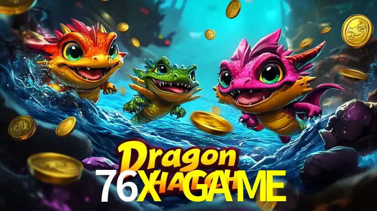 Arte promocional do jogo Dragon Hatch com três adoráveis dragões bebês nadando entre moedas de ouro, um dos slots mais divertidos para jogar no cassino 76X GAME.